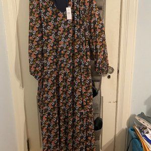 LOFT multicolor, polyester, half sleeve, mid-calf dress, Size 16